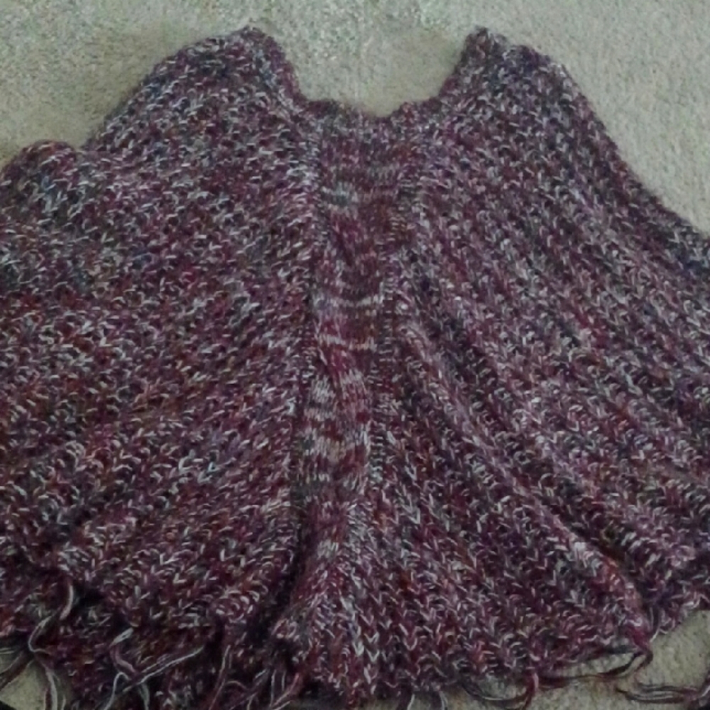 Red and Brown Knit Shrug with Marled Pattern